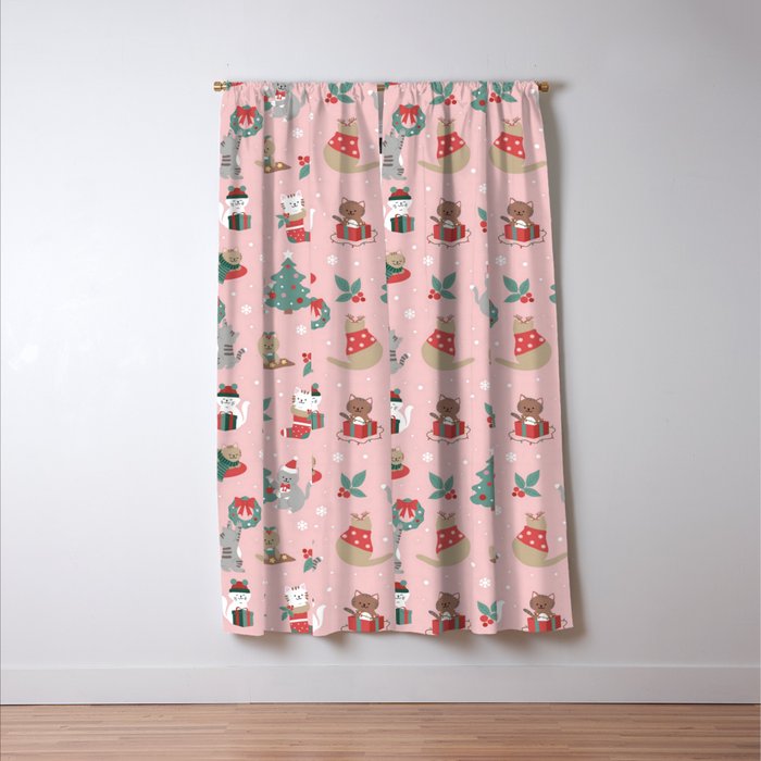 Christmas Festive Cute Holiday Kittens Window Curtain Gallery Image 3
