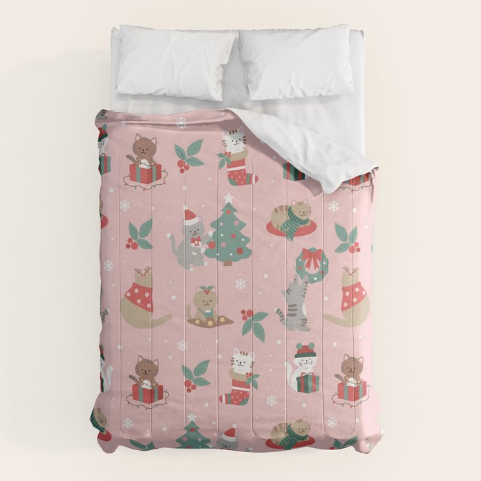 Christmas Festive Cute Holiday Kittens Comforter Gallery Image 6