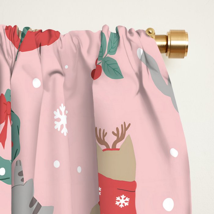 Christmas Festive Cute Holiday Kittens Window Curtain Gallery Image 2
