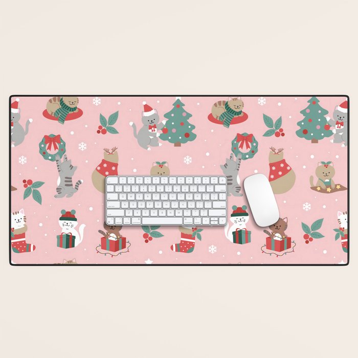 Christmas Festive Cute Holiday Kittens Desk Mat Gallery Image 1
