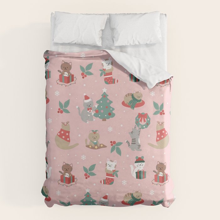 Christmas Festive Cute Holiday Kittens Duvet Cover Gallery Image 6