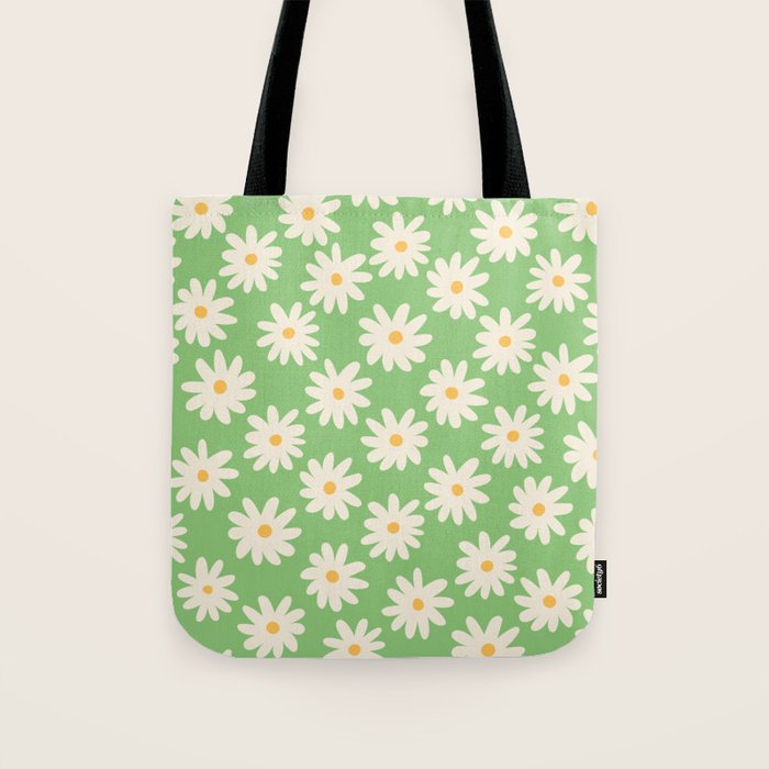 Retro Daisy Flower in Green Tote Bag Gallery Image 1