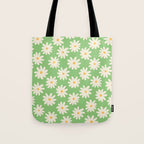 Retro Daisy Flower in Green Tote Bag Gallery Image 1