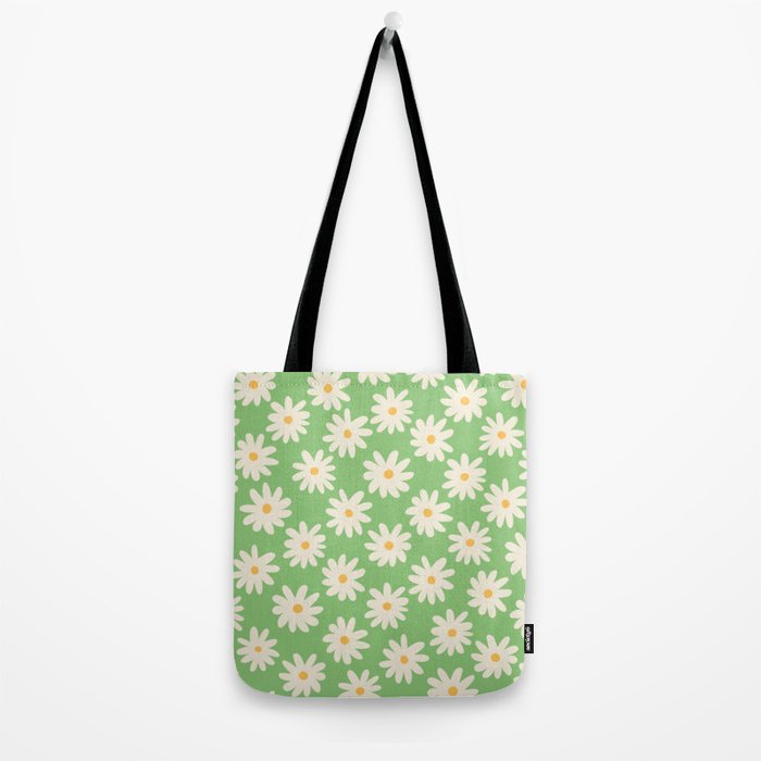 Retro Daisy Flower in Green Tote Bag Gallery Image 2