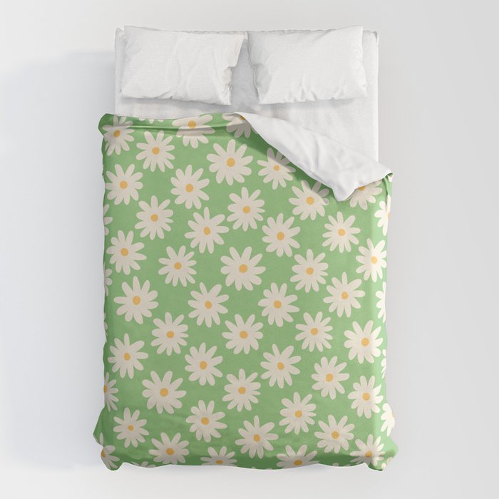Retro Daisy Flower in Green Duvet Cover Gallery Image 1