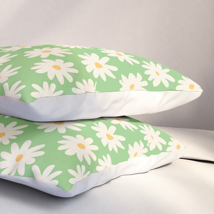 Retro Daisy Flower in Green Pillow Sham Gallery Image 3