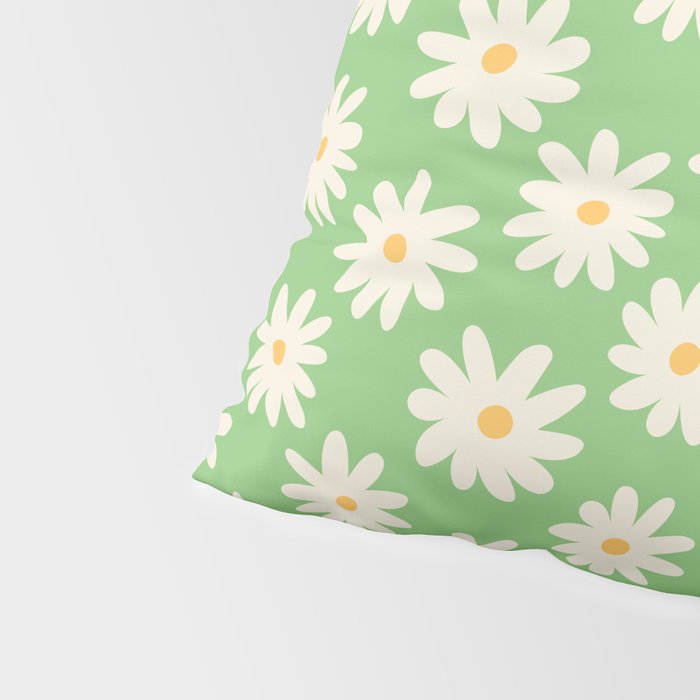Retro Daisy Flower in Green Pillow Sham Gallery Image 4