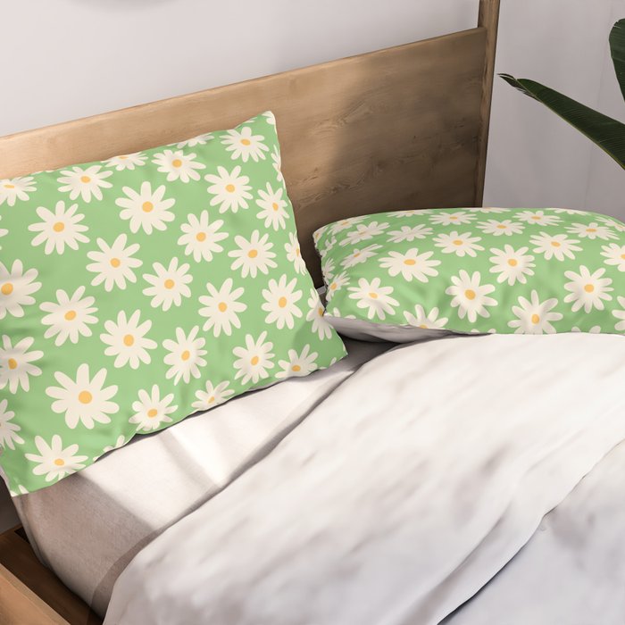 Retro Daisy Flower in Green Pillow Sham Gallery Image 2