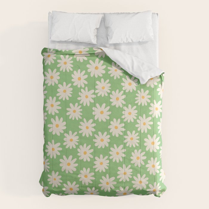 Retro Daisy Flower in Green Comforter Gallery Image 1