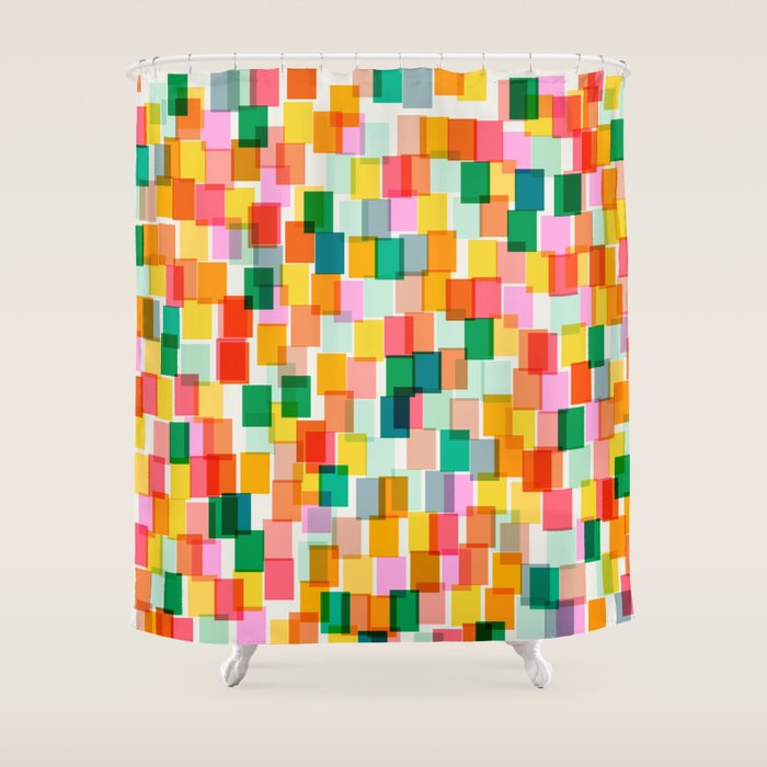 Colorful Painterly Mosaic Shower Curtain Gallery Image 1