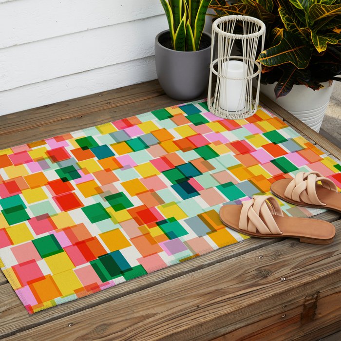 Colorful Painterly Mosaic Outdoor Rug Gallery Image 2