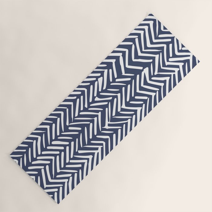 Boho Herringbone Pattern, Navy Blue and White Yoga Mat Gallery Image 1