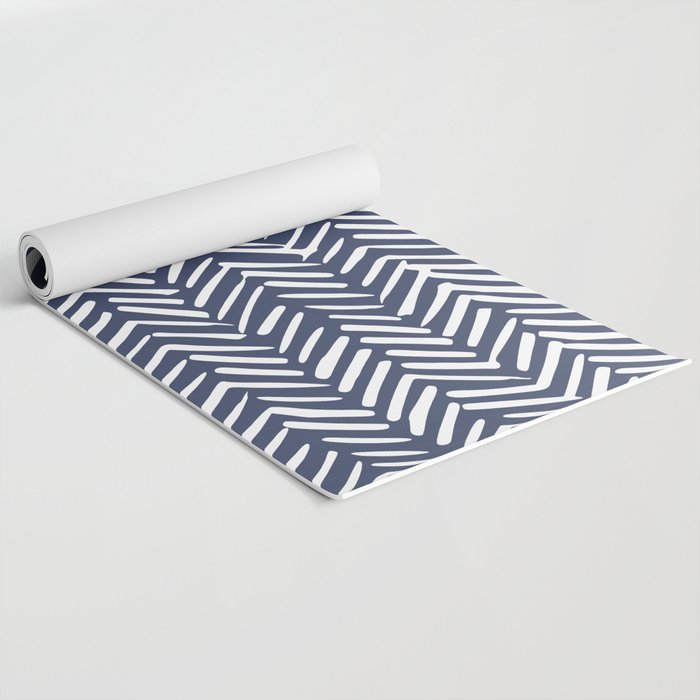 Boho Herringbone Pattern, Navy Blue and White Yoga Mat Gallery Image 2