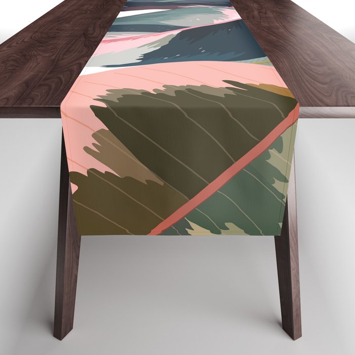 Colorful Tropical Palm Leaves on White Table Runner Gallery Image 1