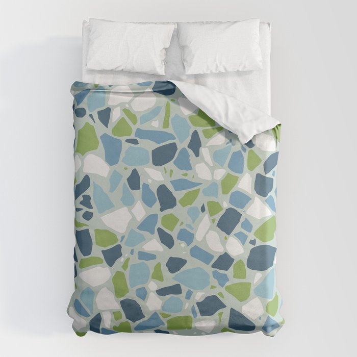 Terrazzo Mosaic Pattern, Teal Blue, Green, White Duvet Cover Gallery Image 1