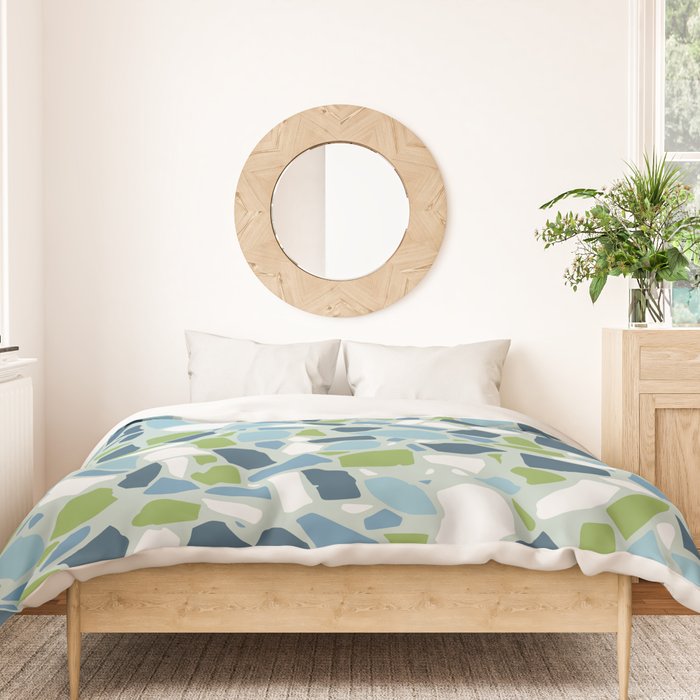 Terrazzo Mosaic Pattern, Teal Blue, Green, White Duvet Cover Gallery Image 3
