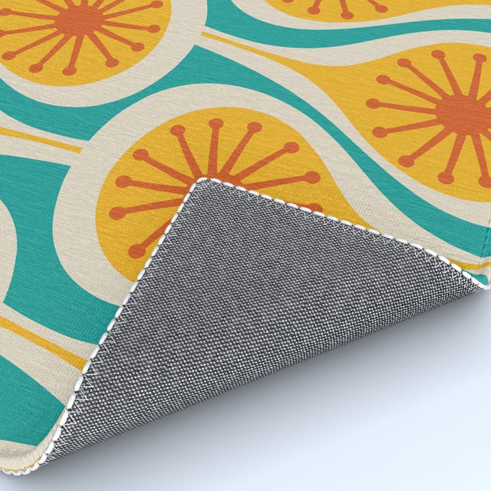 Mid Century Modern Atomic Drops Retro Pattern Turquoise Yellow Orange Rug Gallery Image 4