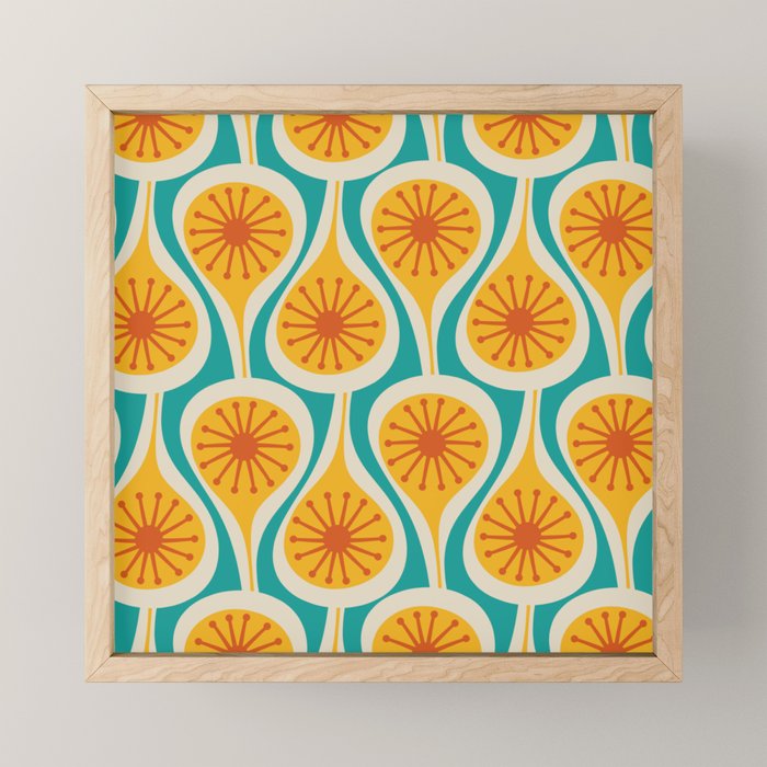 Mid Century Modern Atomic Drops Retro Pattern Turquoise Yellow Orange Mini Art Print Gallery Image 1