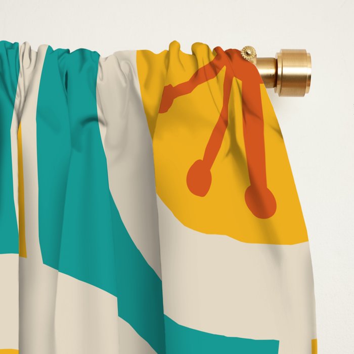 Mid Century Modern Atomic Drops Retro Pattern Turquoise Yellow Orange Window Curtain Gallery Image 2