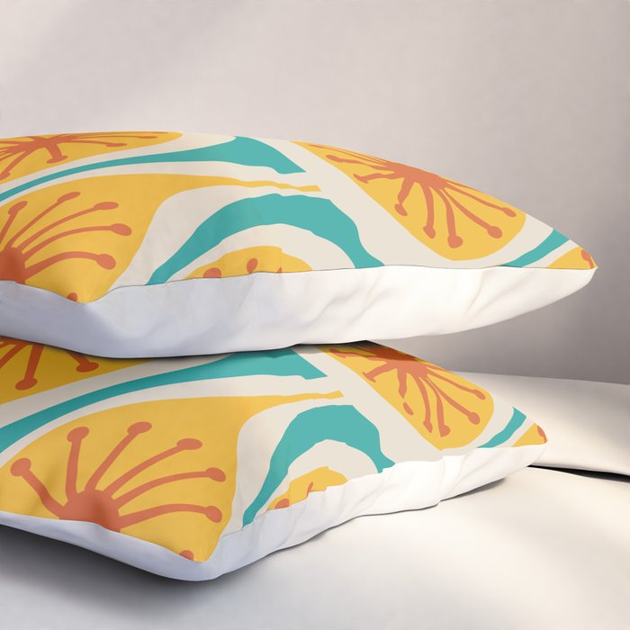 Mid Century Modern Atomic Drops Retro Pattern Turquoise Yellow Orange Pillow Sham Gallery Image 3