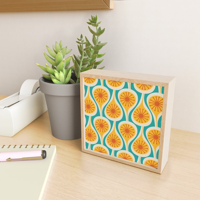 Mid Century Modern Atomic Drops Retro Pattern Turquoise Yellow Orange Mini Art Print Gallery Image 2