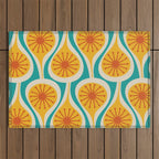 Mid Century Modern Atomic Drops Retro Pattern Turquoise Yellow Orange Outdoor Rug Gallery Image 1