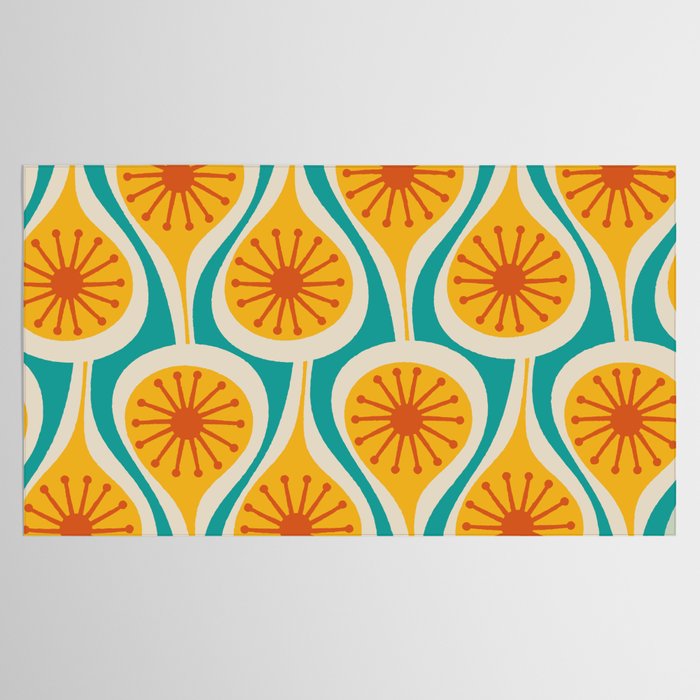 Mid Century Modern Atomic Drops Retro Pattern Turquoise Yellow Orange Tablecloth Gallery Image 2