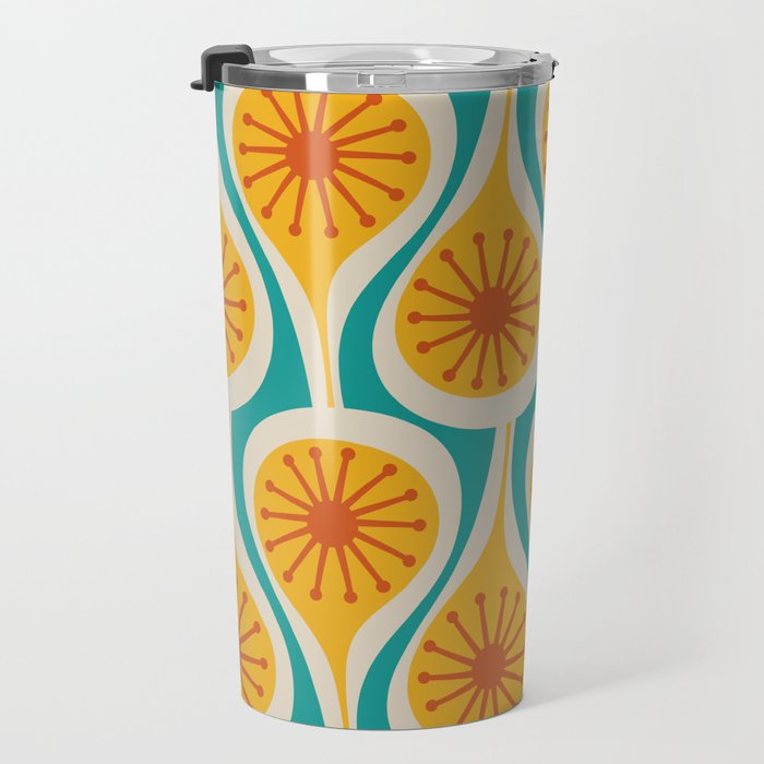 Mid Century Modern Atomic Drops Retro Pattern Turquoise Yellow Orange Travel Mug Gallery Image 3