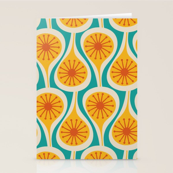 Mid Century Modern Atomic Drops Retro Pattern Turquoise Yellow Orange Stationery Card Gallery Image 2