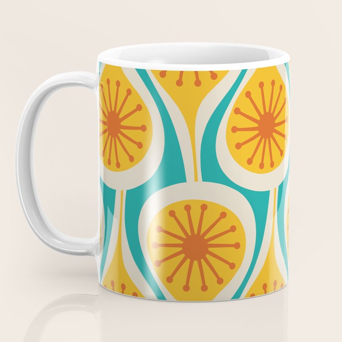Mid Century Modern Atomic Drops Retro Pattern Turquoise Yellow Orange Coffee Mug Gallery Image 3