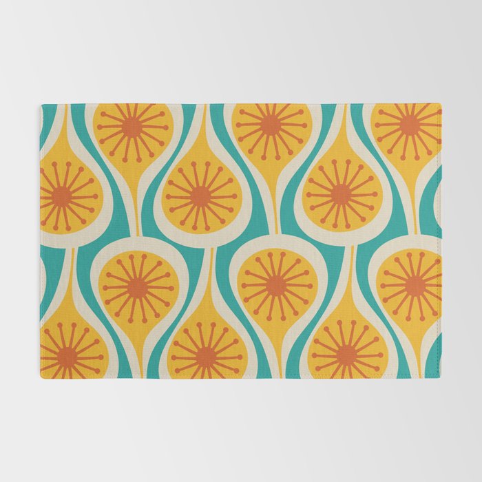 Mid Century Modern Atomic Drops Retro Pattern Turquoise Yellow Orange Rug Gallery Image 2