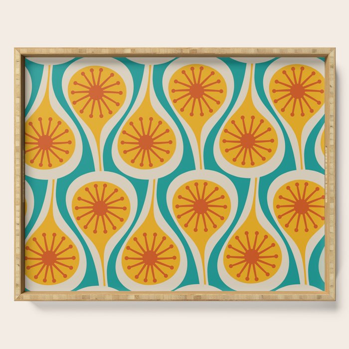 Mid Century Modern Atomic Drops Retro Pattern Turquoise Yellow Orange Serving Tray Gallery Image 1