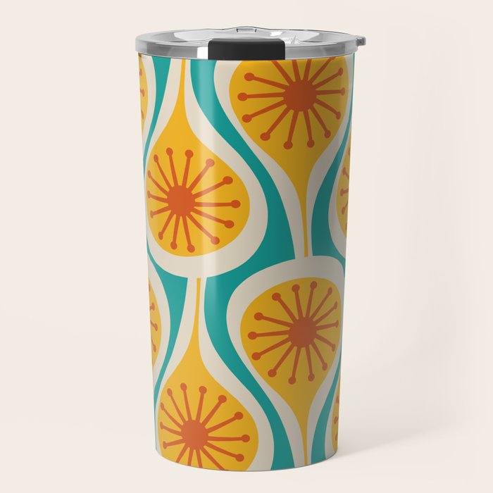 Mid Century Modern Atomic Drops Retro Pattern Turquoise Yellow Orange Travel Mug Gallery Image 1