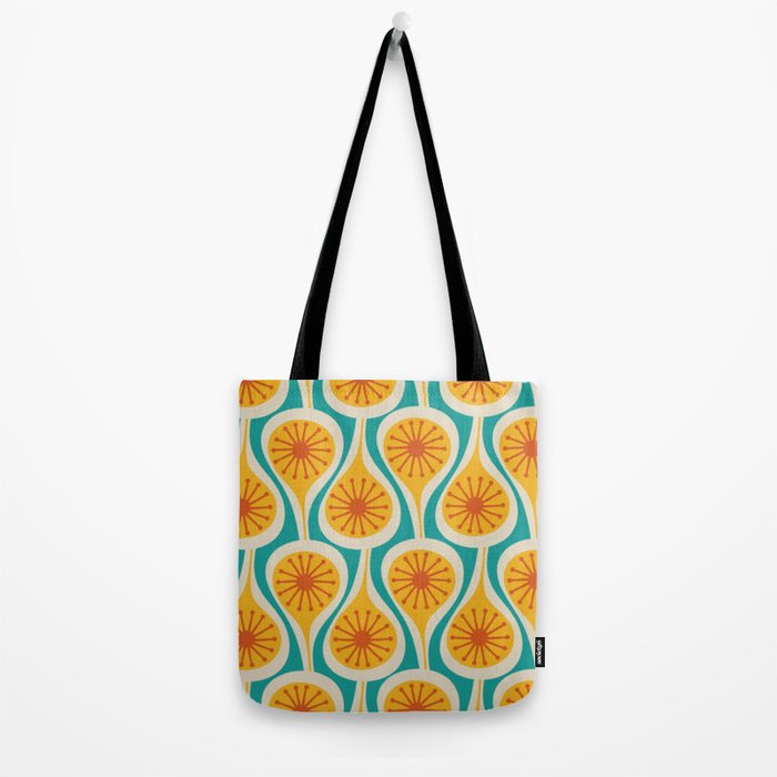 Mid Century Modern Atomic Drops Retro Pattern Turquoise Yellow Orange Tote Bag Gallery Image 2