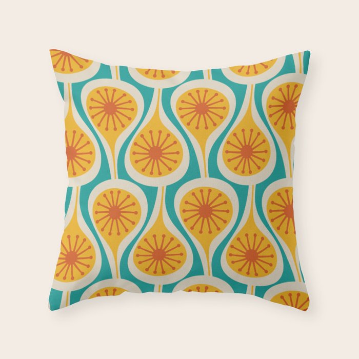Mid Century Modern Atomic Drops Retro Pattern Turquoise Yellow Orange Throw Pillow Gallery Image 6