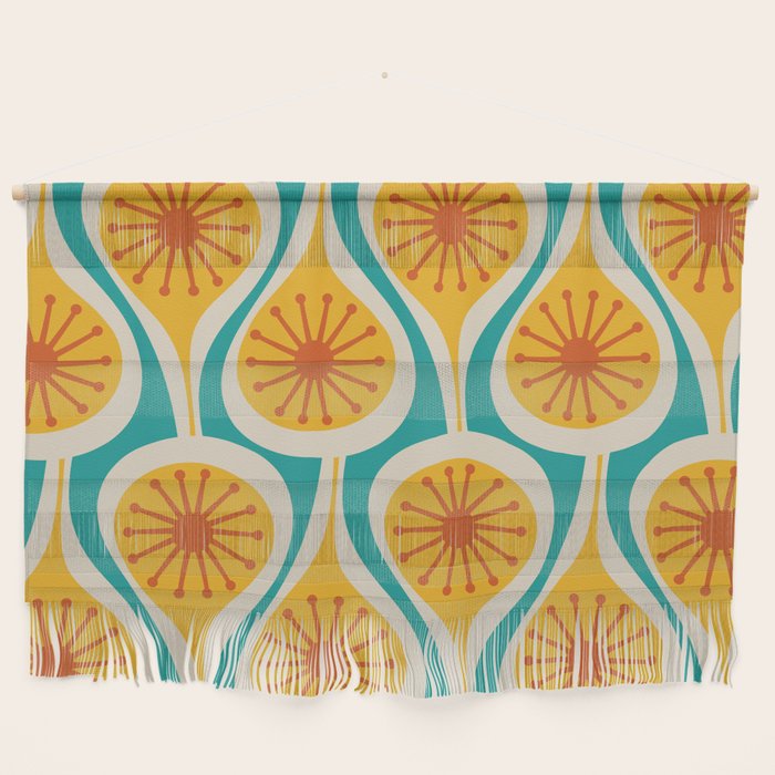 Mid Century Modern Atomic Drops Retro Pattern Turquoise Yellow Orange Wall Hanging Gallery Image 1