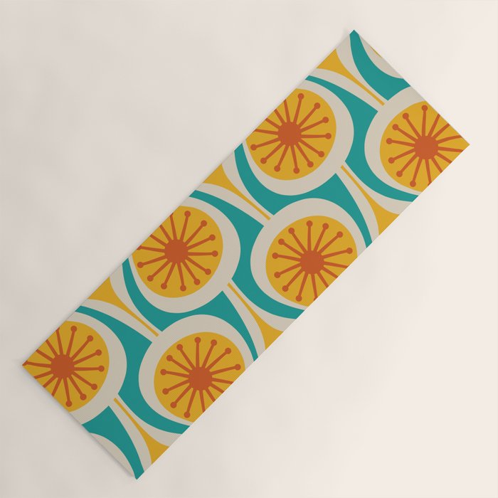 Mid Century Modern Atomic Drops Retro Pattern Turquoise Yellow Orange Yoga Mat Gallery Image 1