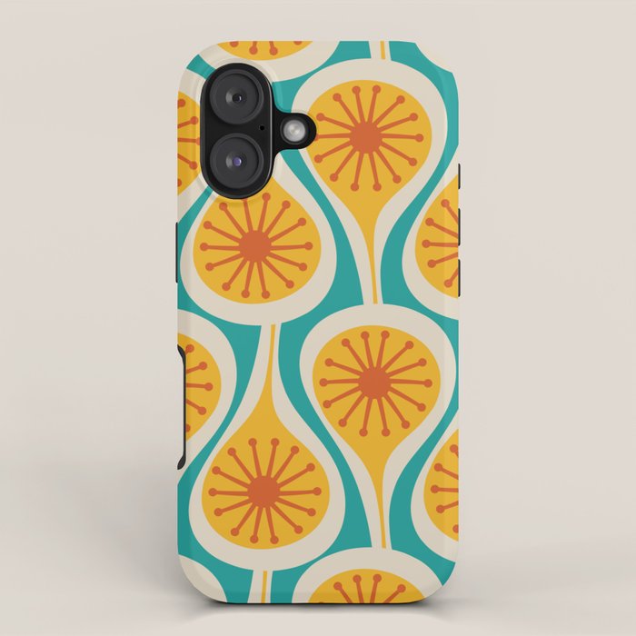 Mid Century Modern Atomic Drops Retro Pattern Turquoise Yellow Orange iPhone Case Gallery Image 1