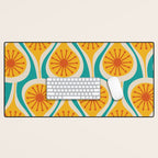 Mid Century Modern Atomic Drops Retro Pattern Turquoise Yellow Orange Desk Mat Gallery Image 1