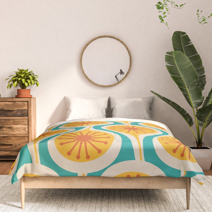 Mid Century Modern Atomic Drops Retro Pattern Turquoise Yellow Orange Comforter Gallery Image 3