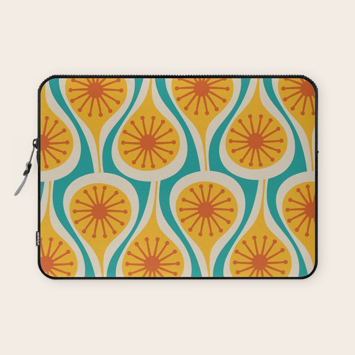 Mid Century Modern Atomic Drops Retro Pattern Turquoise Yellow Orange Laptop Sleeve Gallery Image 1