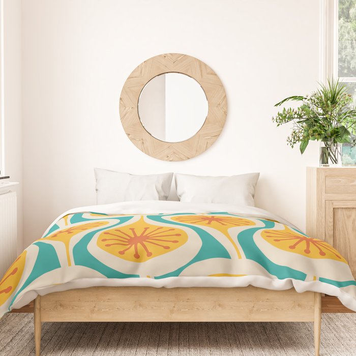 Mid Century Modern Atomic Drops Retro Pattern Turquoise Yellow Orange Duvet Cover Gallery Image 3