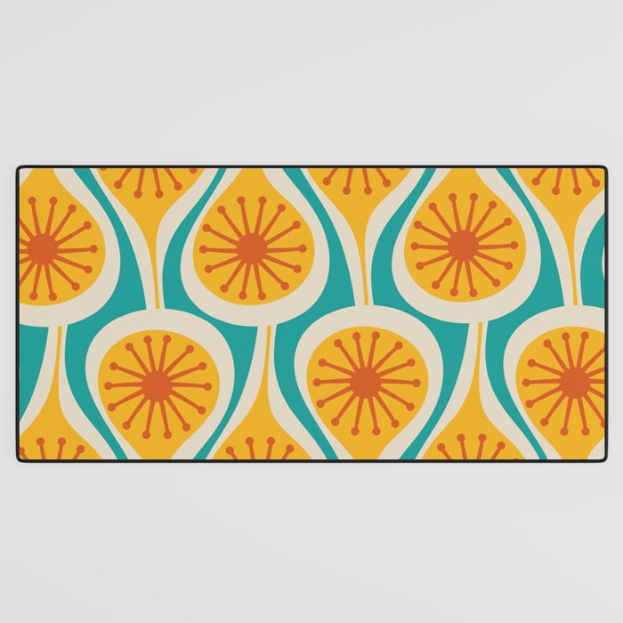 Mid Century Modern Atomic Drops Retro Pattern Turquoise Yellow Orange Desk Mat Gallery Image 3