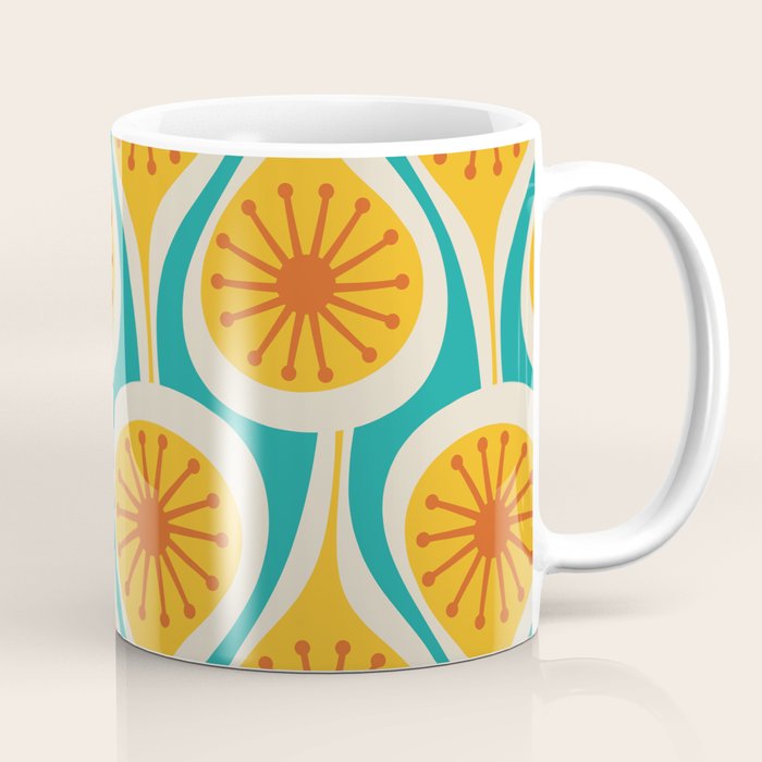 Mid Century Modern Atomic Drops Retro Pattern Turquoise Yellow Orange Coffee Mug Gallery Image 1