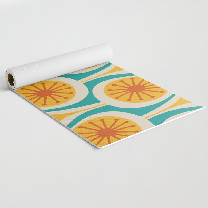 Mid Century Modern Atomic Drops Retro Pattern Turquoise Yellow Orange Yoga Mat Gallery Image 2