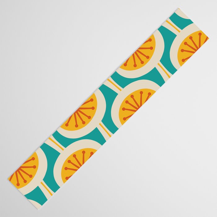 Mid Century Modern Atomic Drops Retro Pattern Turquoise Yellow Orange Table Runner Gallery Image 3