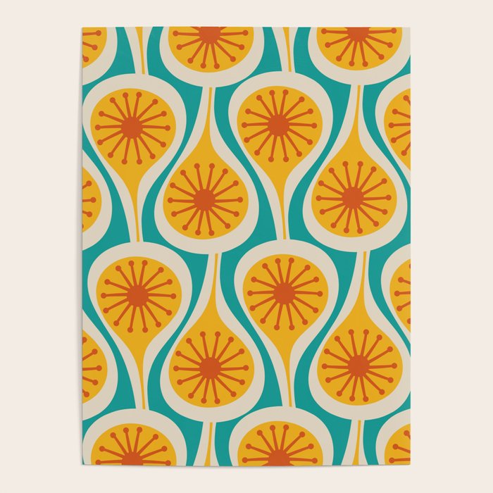 Mid Century Modern Atomic Drops Retro Pattern Turquoise Yellow Orange Poster Gallery Image 4