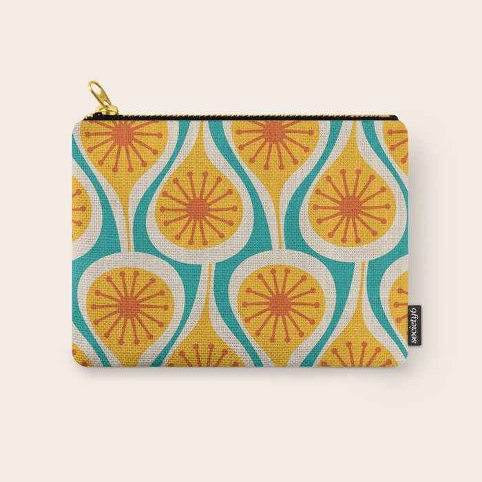 Mid Century Modern Atomic Drops Retro Pattern Turquoise Yellow Orange Carry All Pouch Gallery Image 1