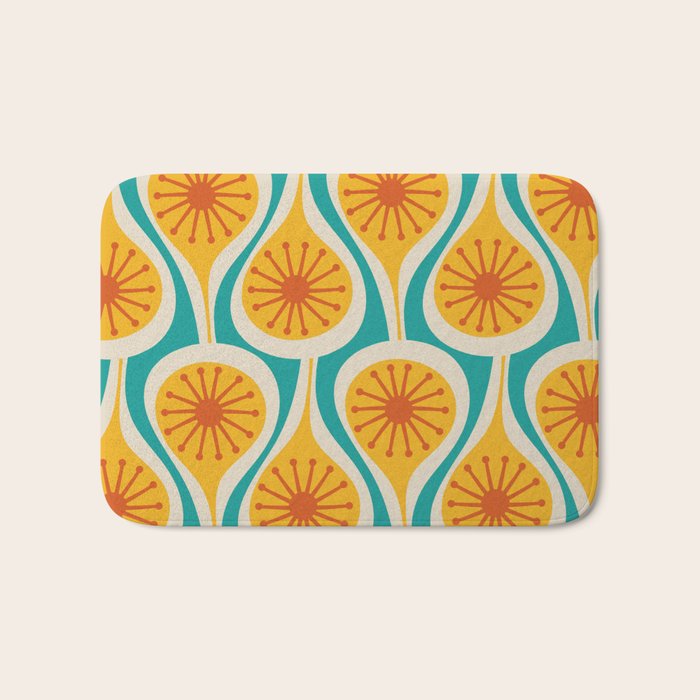 Mid Century Modern Atomic Drops Retro Pattern Turquoise Yellow Orange Bath Mat Gallery Image 1