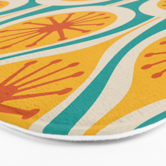 Mid Century Modern Atomic Drops Retro Pattern Turquoise Yellow Orange Bath Mat Gallery Image 3